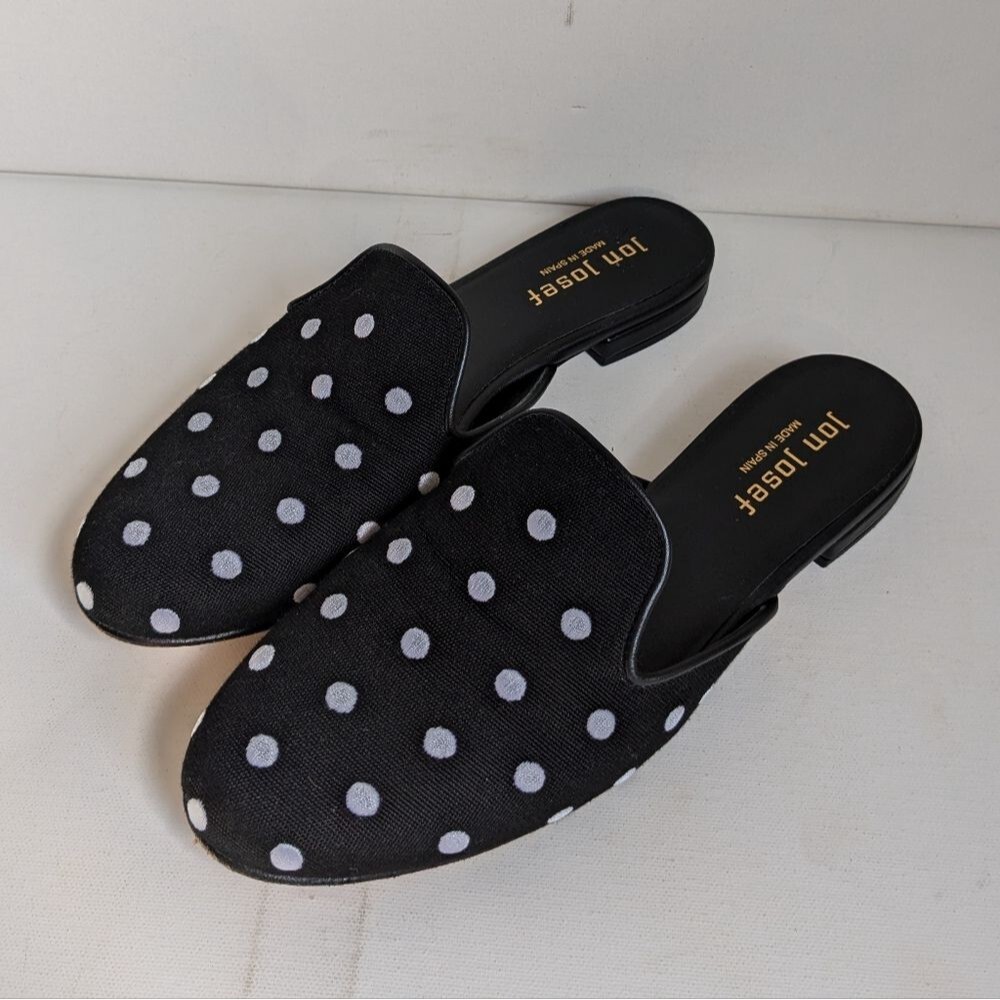 Jon Josef Black Polka Dot Slip On Mules Women's Size 6.5